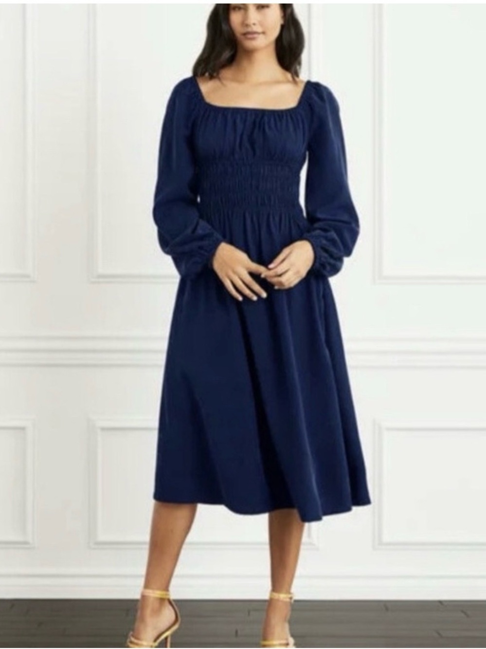 Hill House Jasmine Peasant Midi Dress Sz XS Navy Blue Balloon Sleeves